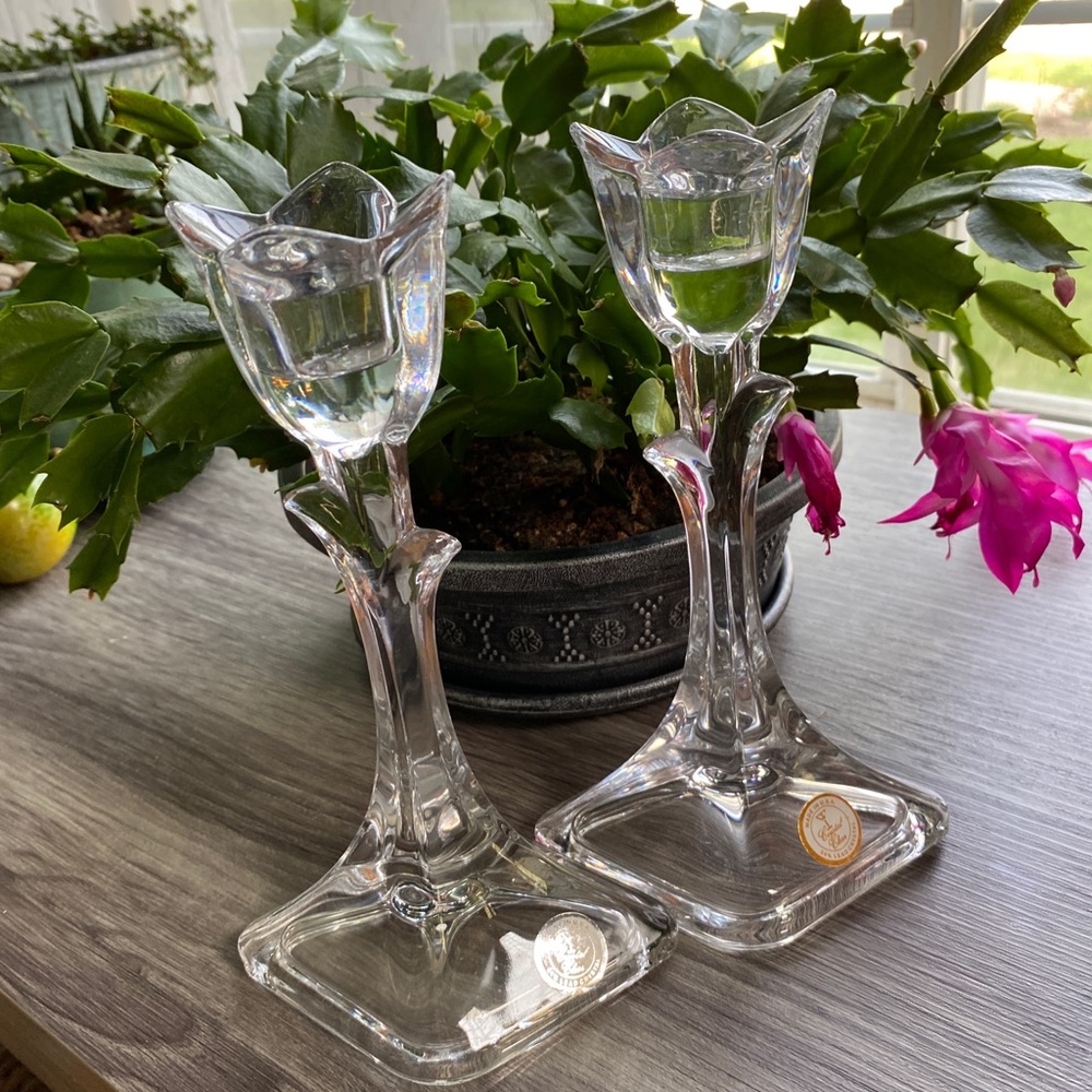 Beautiful Lead Crystal Tulip Candlestick Holders  Set of Two